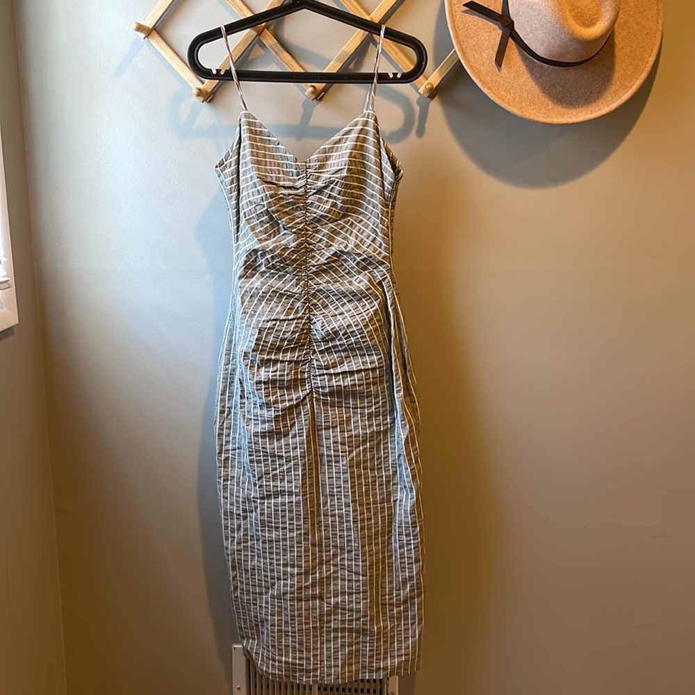 Zara striped tan and white cotton midi dress NWT - Picture 8 of 10
